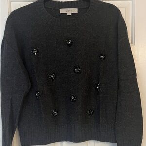 LOFT Charcoal Sweater with Beaded Accents